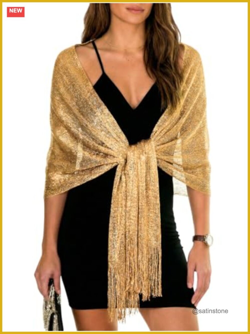 Women Metallic Glitter Shawl Wrap Evening Dress Scarf Pashmina with Buckle